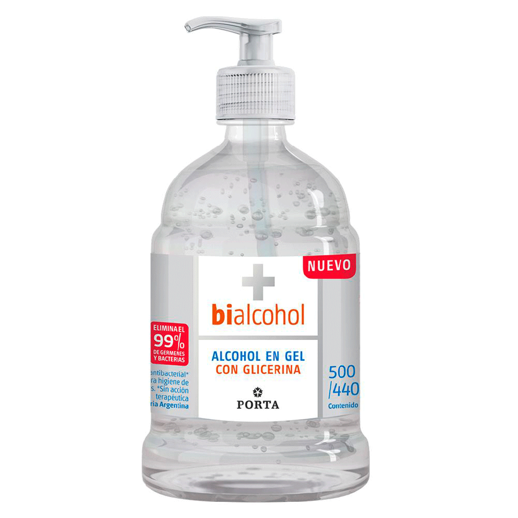 Alcohol en gel con glicerina x 500ml, c/válvula dosificadora. BIALCOHOL