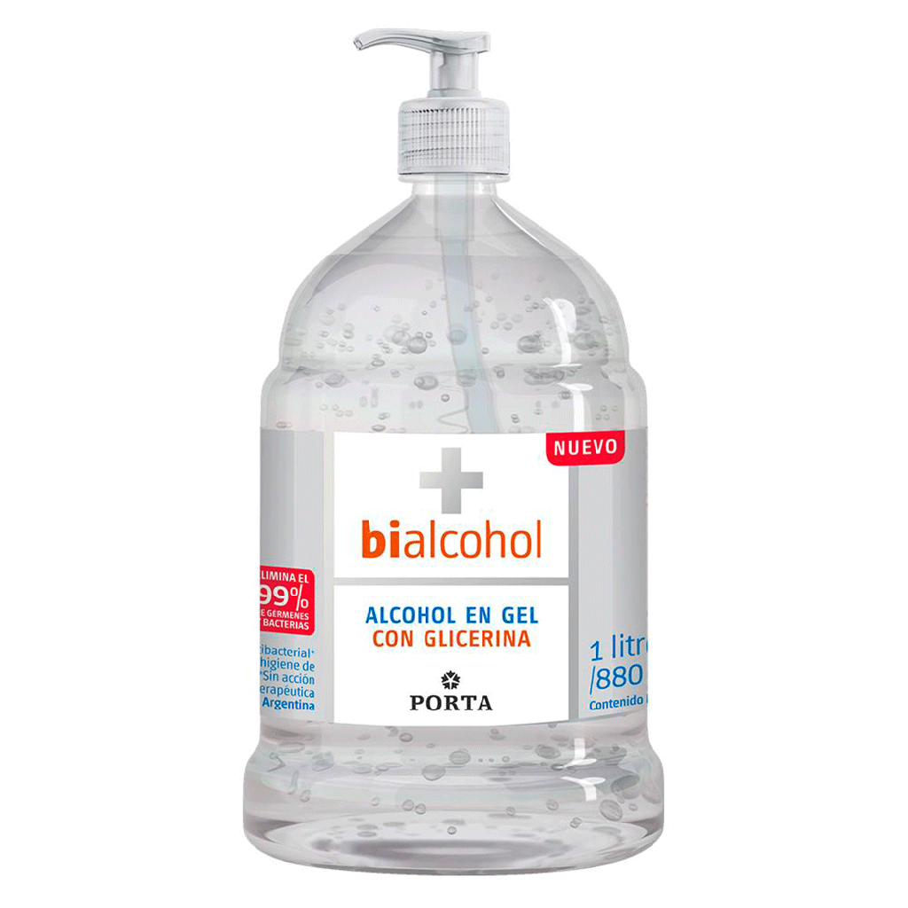 Alcohol en gel con glicerina x 1000ml, c/válvula dosificadora. BIALCOHOL