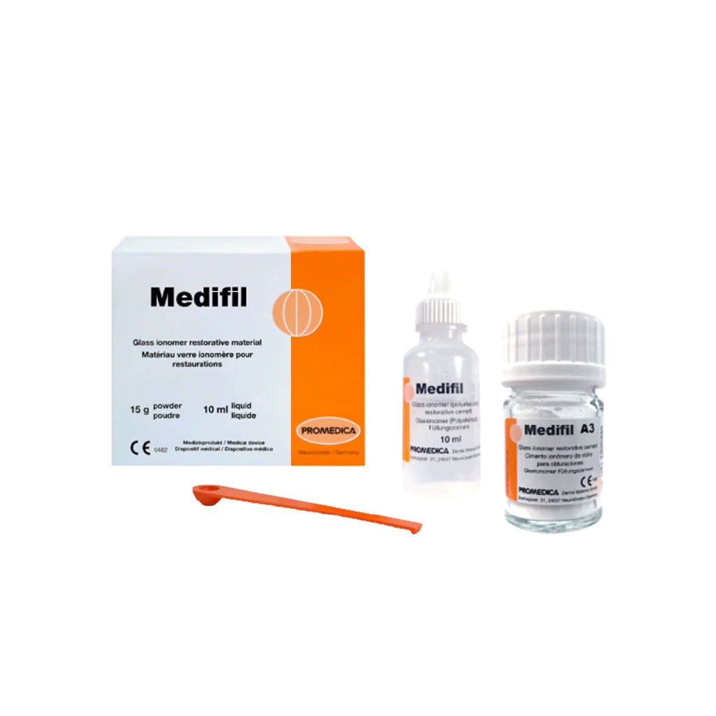 Ionómero de vidrio tipo 2 MEDIFIL para obturaciones, Avío 15gr + 10ml.  PROMEDICA