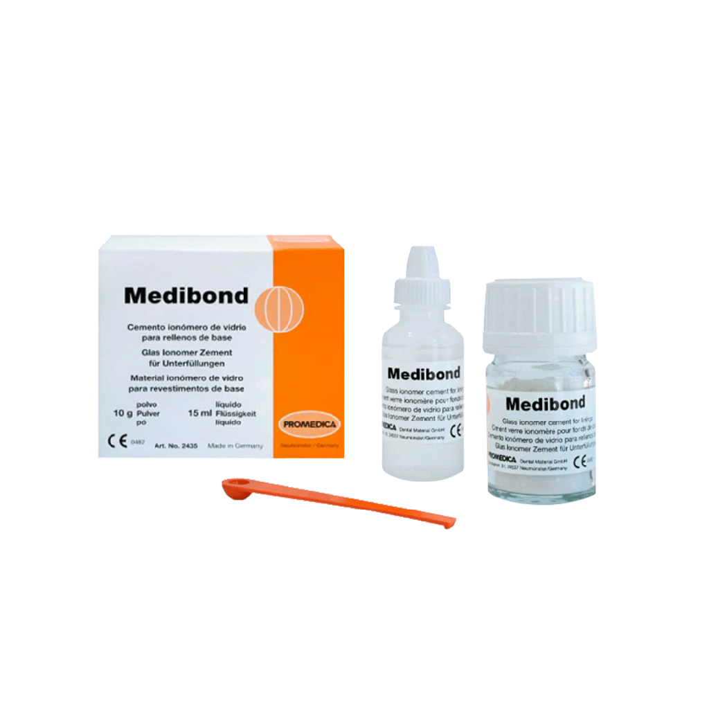 Cemento de revestimiento de ionómero de vidrio MEDIBOND, Avío 15gr + 10ml.  PROMEDICA