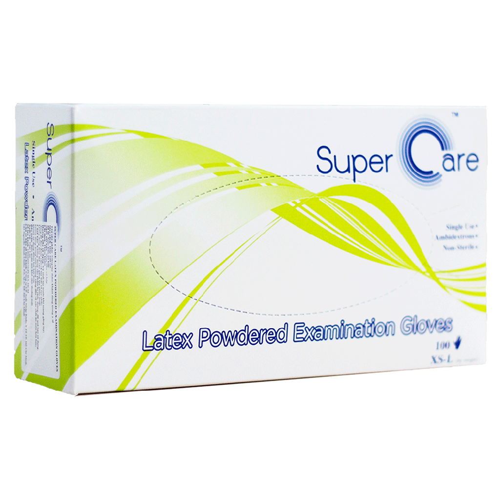 Guantes LATEX, caja x 100u. SUPERCARE