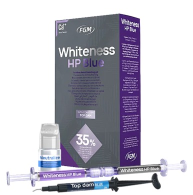 Blanqueamiento, Whiteness HP Blue 35% - kit 6 jerg 1,2g + barrera gin. de uso consultorio . FGM