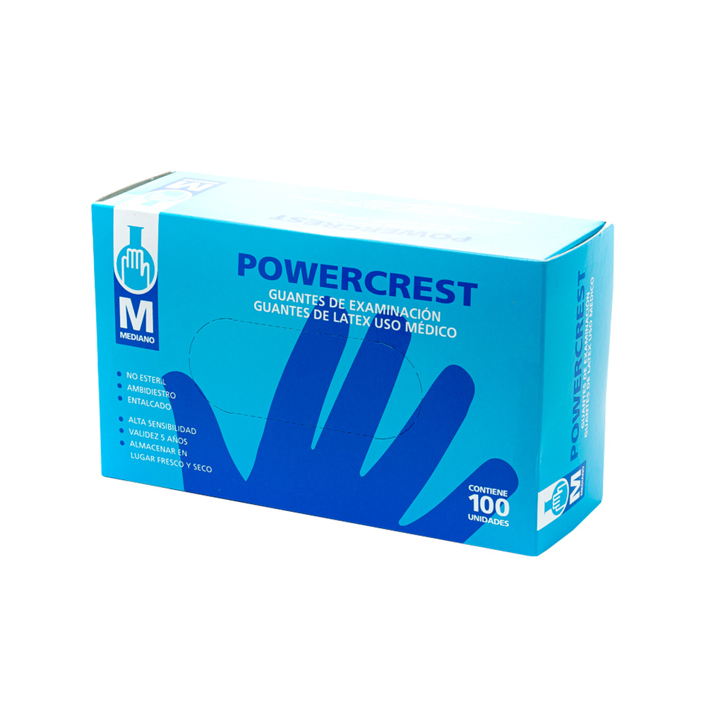 Guantes LATEX, caja x 100u. POWERCREST