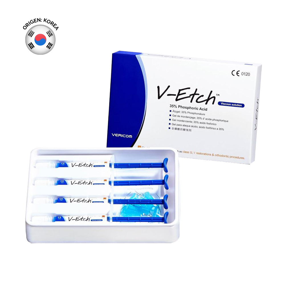 Ácido grabador V-Etch al 35%, solución viscosa, 4 jeringas x 1.2ml c/u + puntas. VERICOM