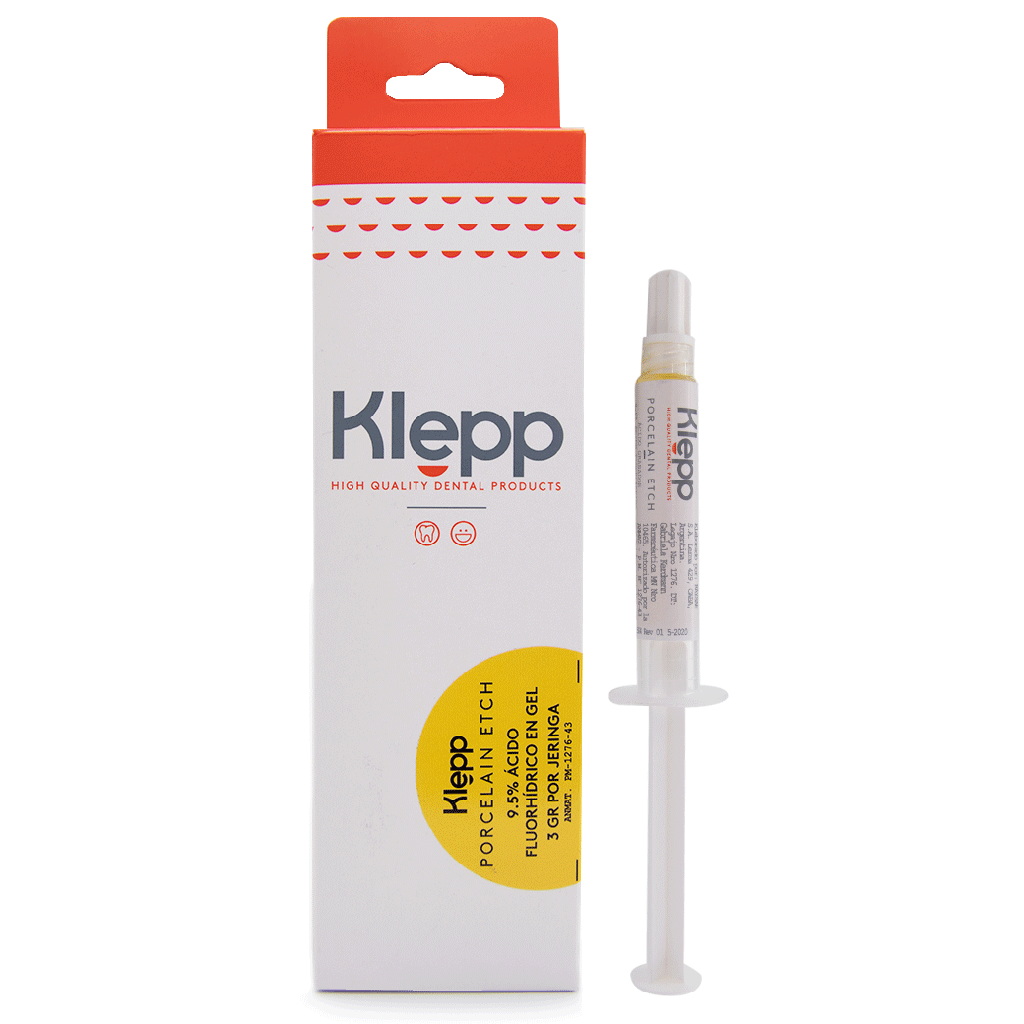 Ácido fluorhídrico grabador en gel para porcelana al 9.5% PORCELAIN ETCH, jer. x 3g. KLEPP