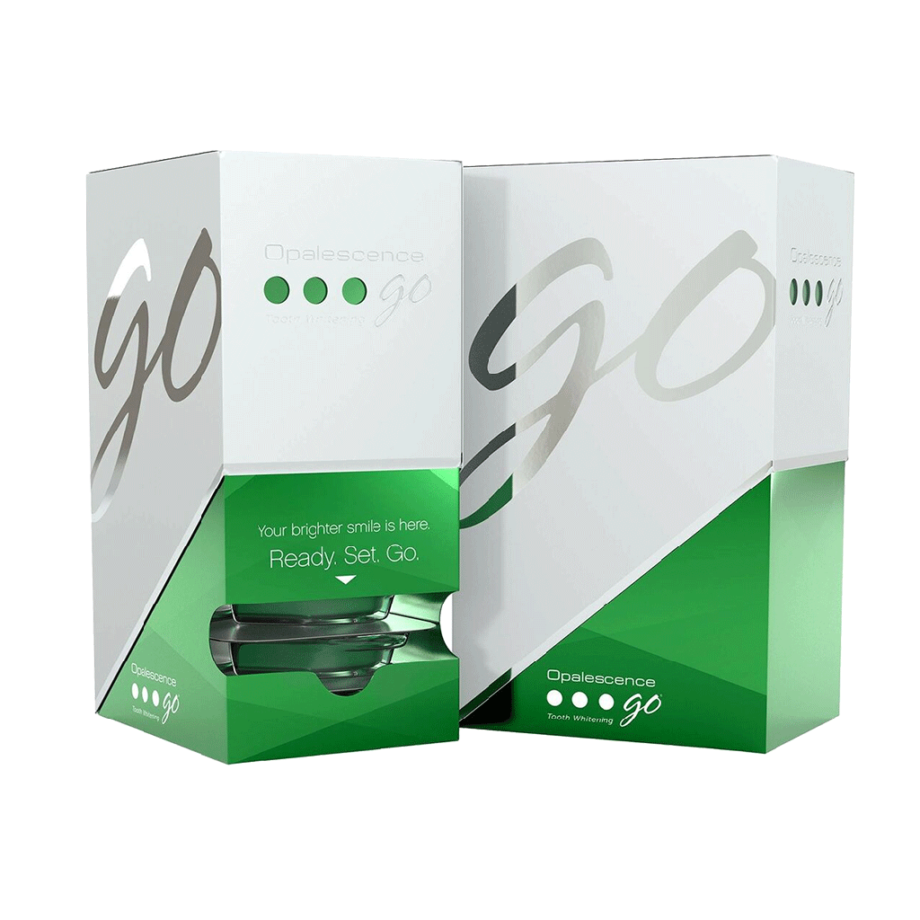 Cubeta de blanqueamiento OPALESCENCE GO 15%, MENTA, Caja de 10 blisters, 20 cubetas (sup e inf). ULTRADENT