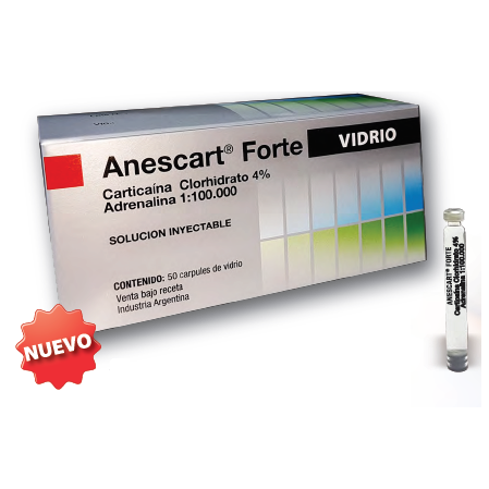 Caja de Anestesia Anescar Forte VIDRIO, Carticaína Clorhidrato 4%, caja x 50 unid. SIDUS