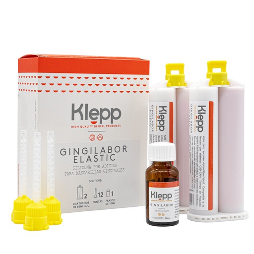 [C009113] Silicona para encía Elástica GINGILABOR ELASTIC, 2 cartuchos x 50ml. + 6 pm. KLEPP