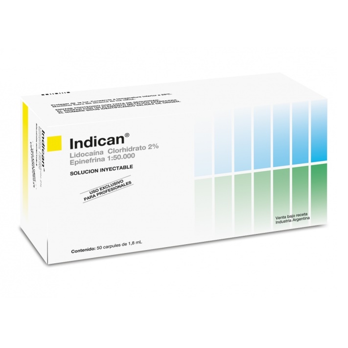 Anestesia Indican (con Epinefrina), Lidocaína Clorhidrato 2%, blister x  10u. SIDUS | Cedent